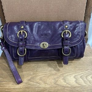 Coach clutch. Purple leather, brass hardware.